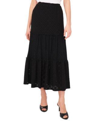 Women's Eyelet Tiered Pull-On Midi Knit Skirt Product Image