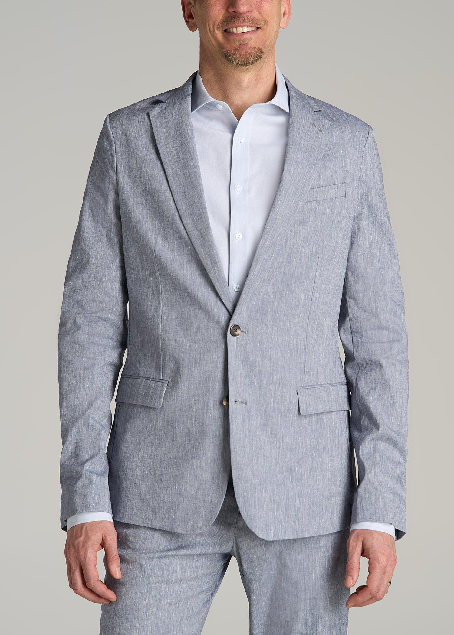 Stretch Linen Blazer for Tall Men in Navy Linen Product Image