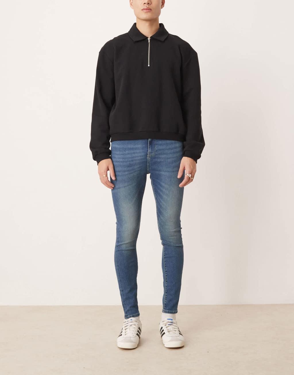 ASOS DESIGN power stretch jeans in dark wash blue Product Image