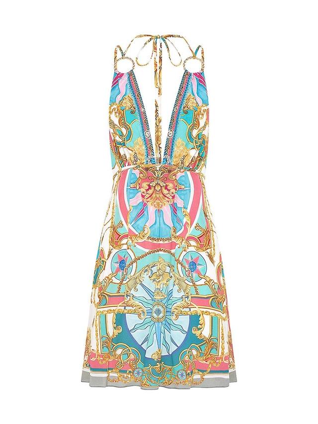 Womens Abstract-Print Silk Sleeveless Minidress Product Image