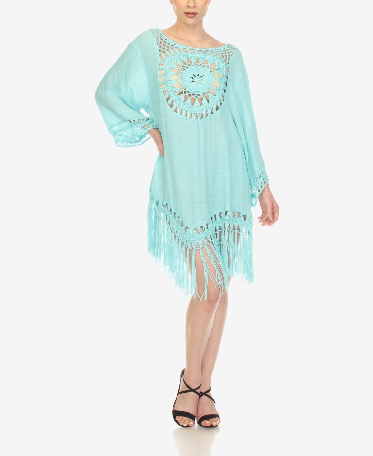 Womens White Mark Fringe-Trim Crochet Swim Cover Up Product Image