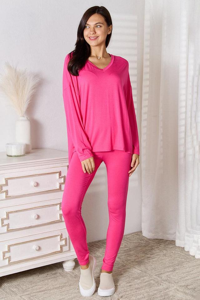 Basic Bae Full Size V-Neck Soft Rayon Long Sleeve Top and Pants Lounge Set Product Image