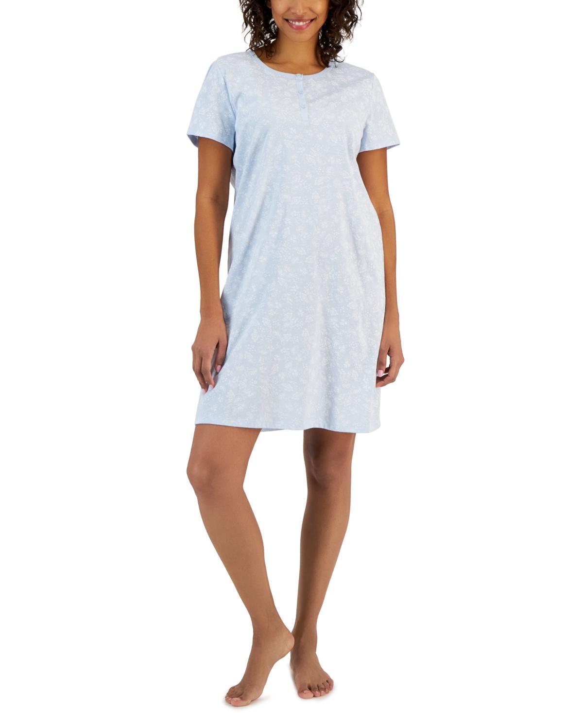 Charter Club Womens Cotton Printed Henley Sleepshirt, Created for Macys Product Image