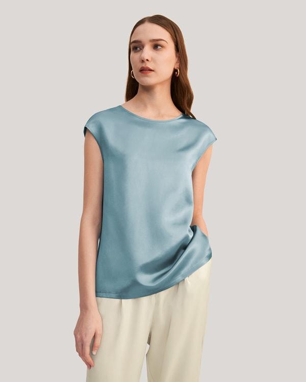 Basic Cap Sleeves Silk Tee Product Image