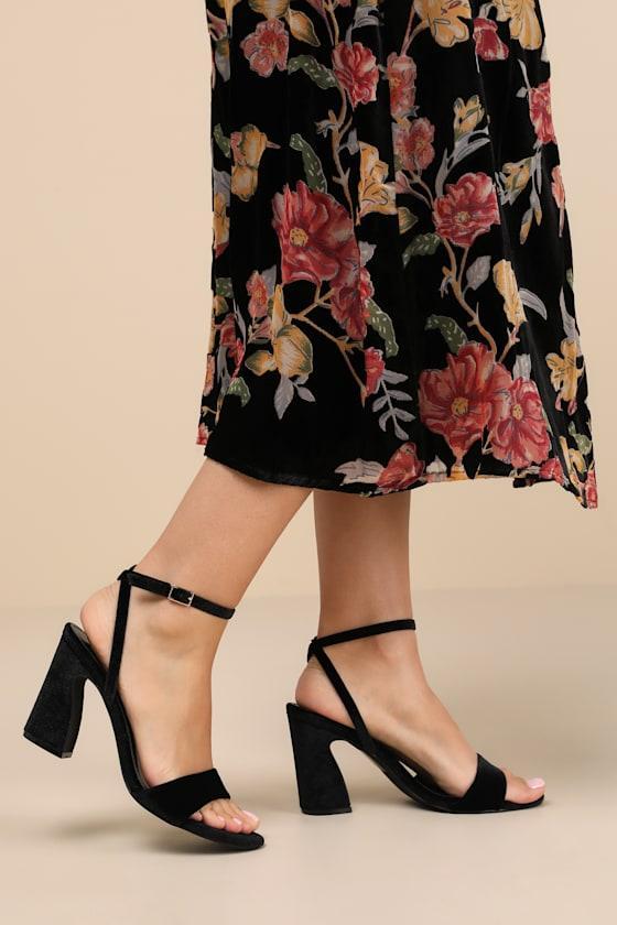 Lucinna Black Velvet Ankle Strap High Heel Sandals Product Image