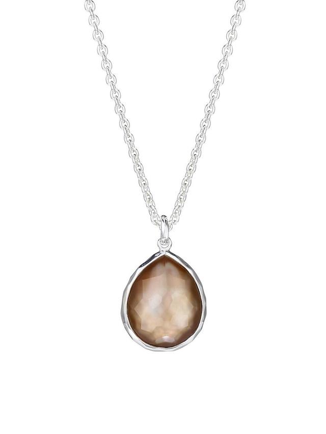 Womens Rock Candy Sterling Silver & Brown Shell Doublet Mini Teardrop Pendant Necklace Product Image