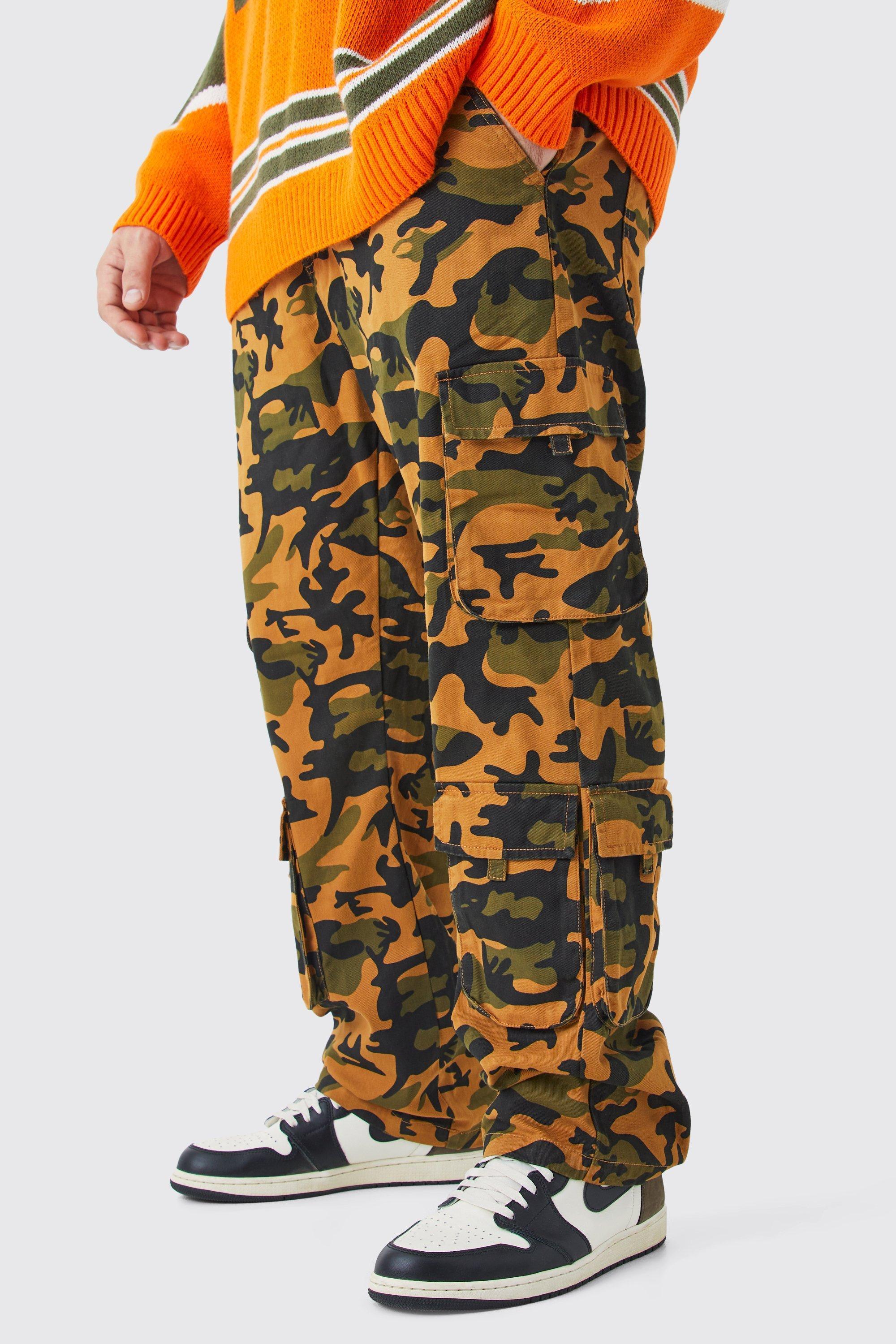 Mens Multi Plus Fixed Waist Straight Leg Twill Camo Cargo Trouser, Multi Product Image