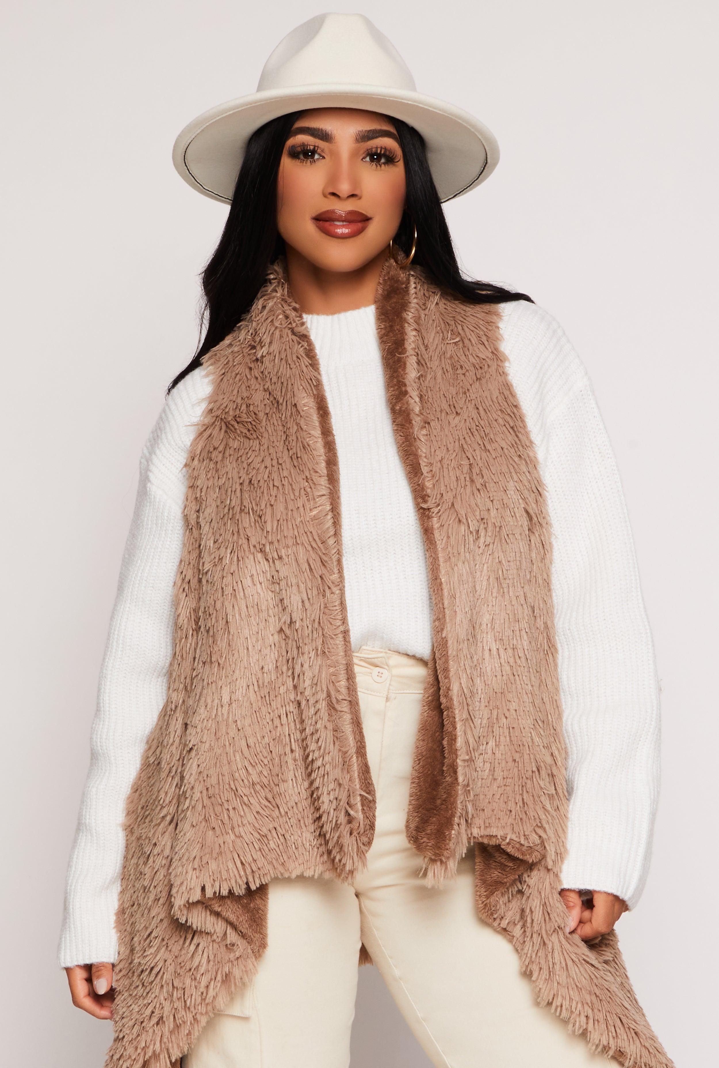 Faux Fur Reversible Sleeveless Poncho Female Product Image