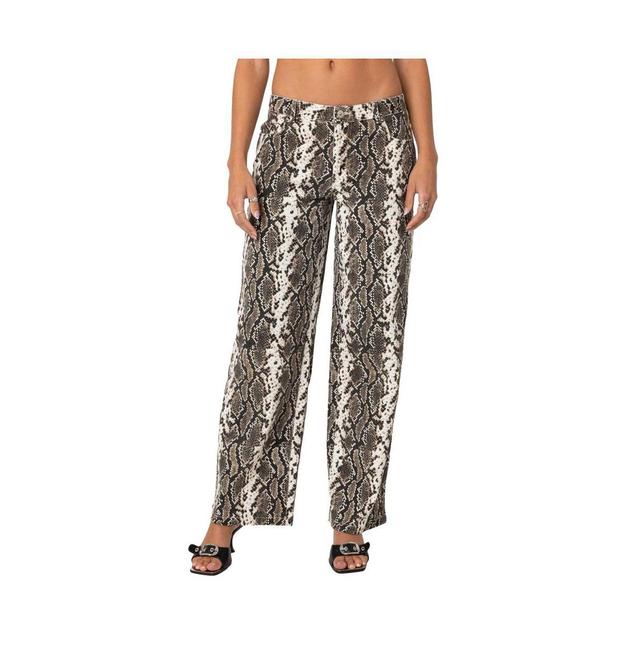 Edikted Womens Snakescale printed low rise jeans Product Image