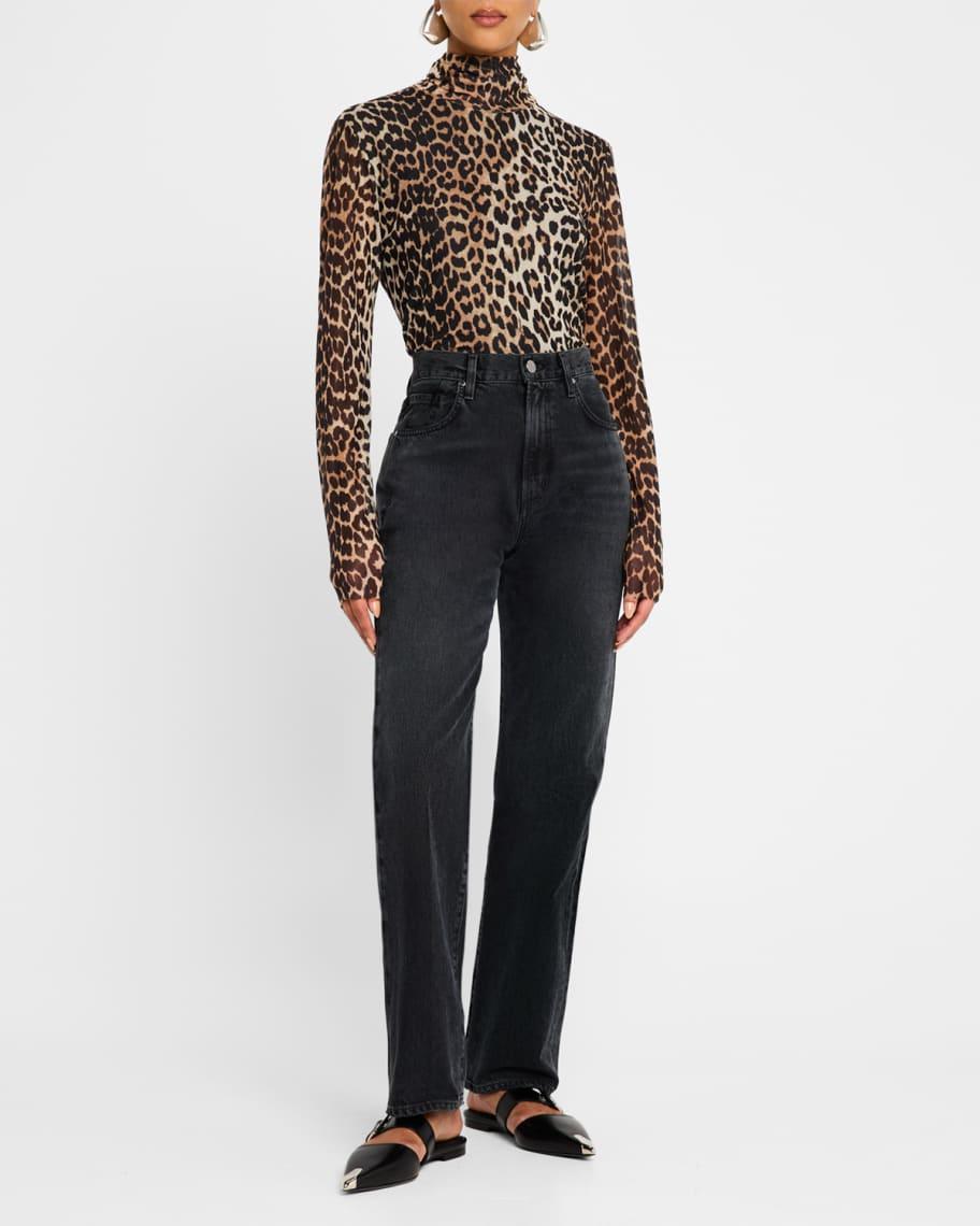 Long-Sleeve Leopard Mesh Turtleneck  Product Image