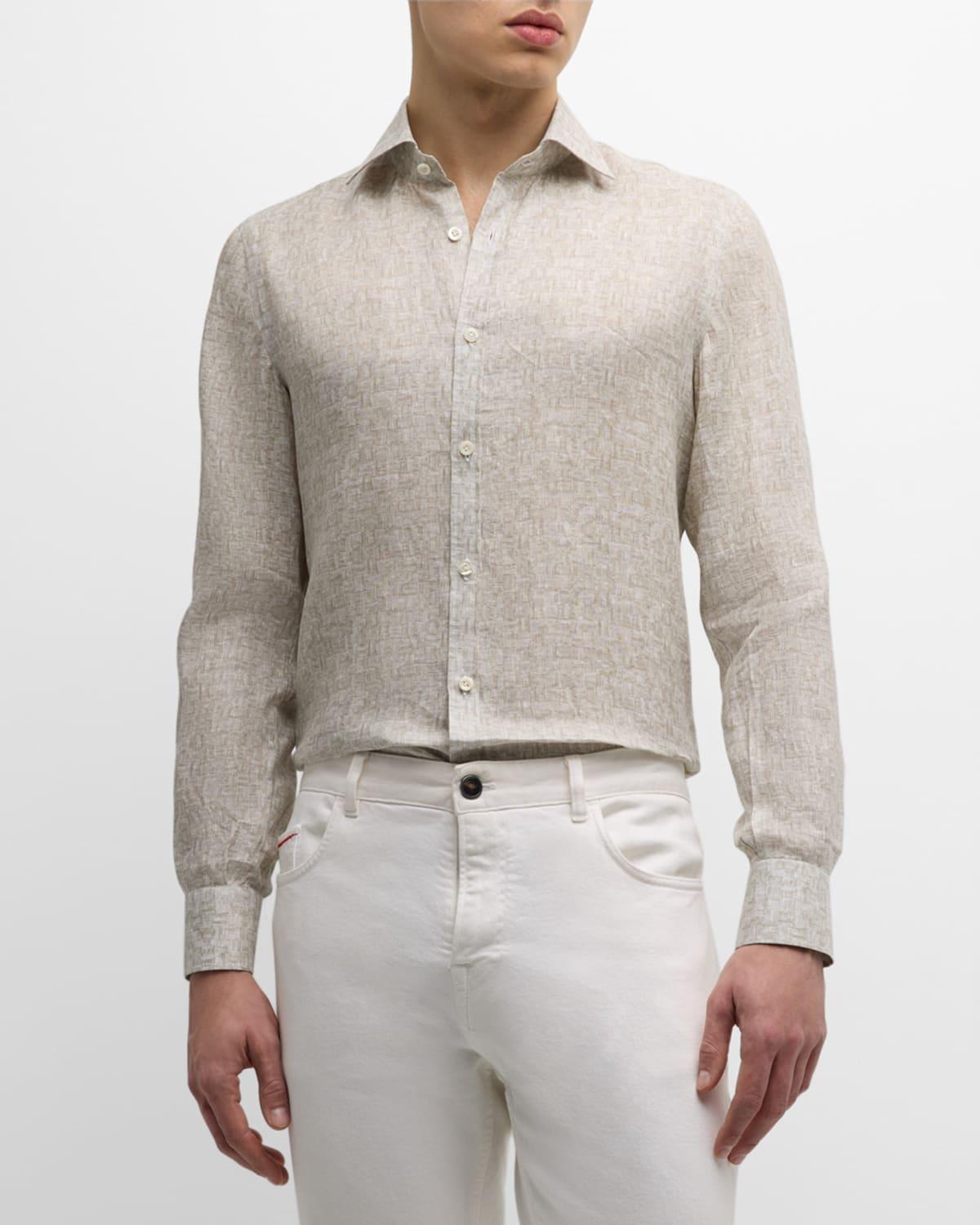 Men's Linen Basketweave-Print Sport Shirt Product Image