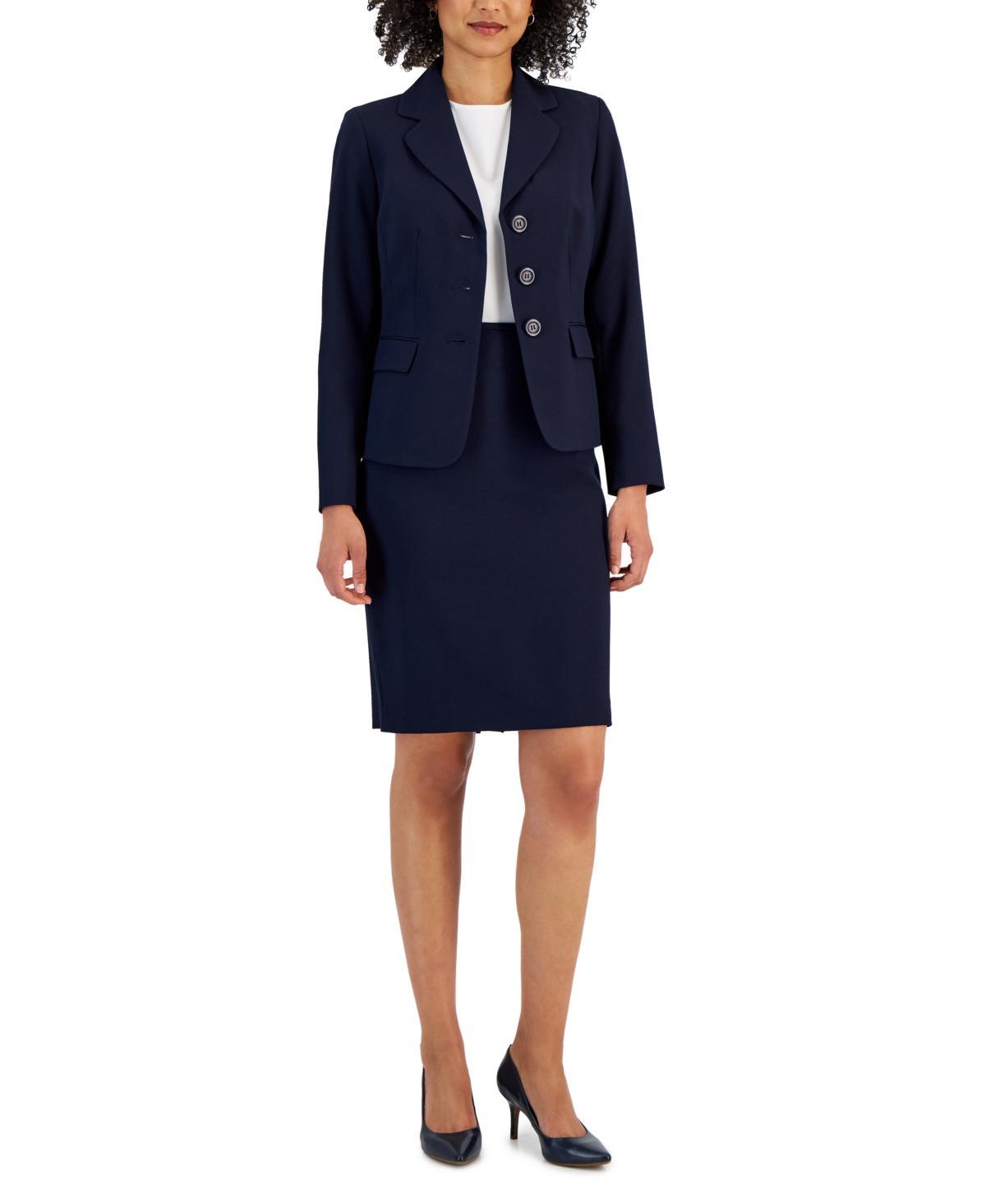 Le Suit Womens Notch-Collar Three-Button Skirt Suit Product Image