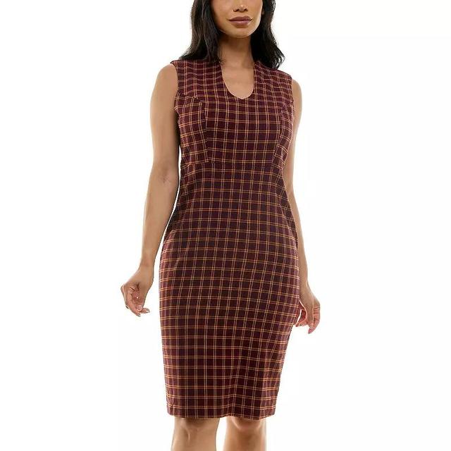 Womens Nina Leonard U-Neck Midi Dress Red Mustard Product Image