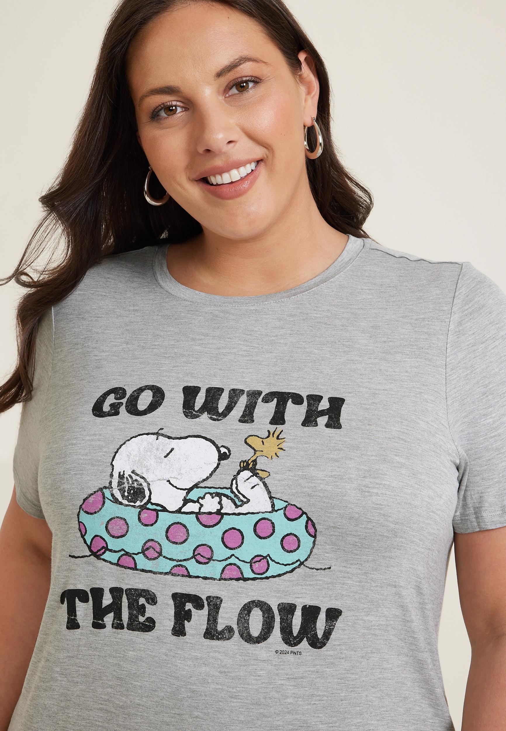 Maurices 4X Plus Size Womens Snoopy Go With The Flow Classic Fit Graphic Tee Gray Product Image