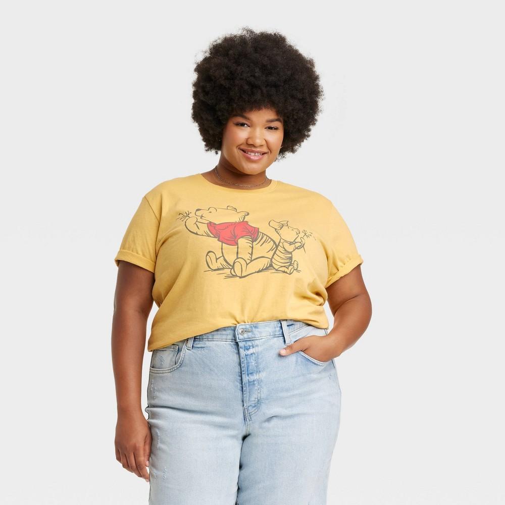 Womens Winnie the Pooh and Piglet Short Sleeve Graphic T-Shirt - Yellow Product Image