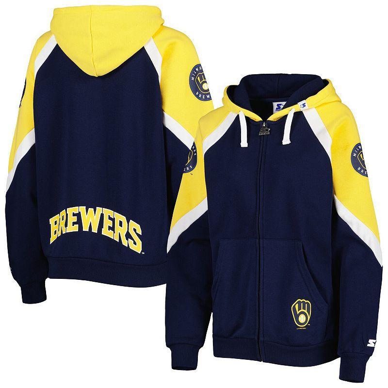 Womens Starter /Gold Milwaukee Brewers Hail Mary Full-Zip Hoodie Blue Product Image