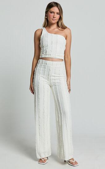 Almarie Pants - Mid Waisted Wide leg Textured Pants in Off White Product Image