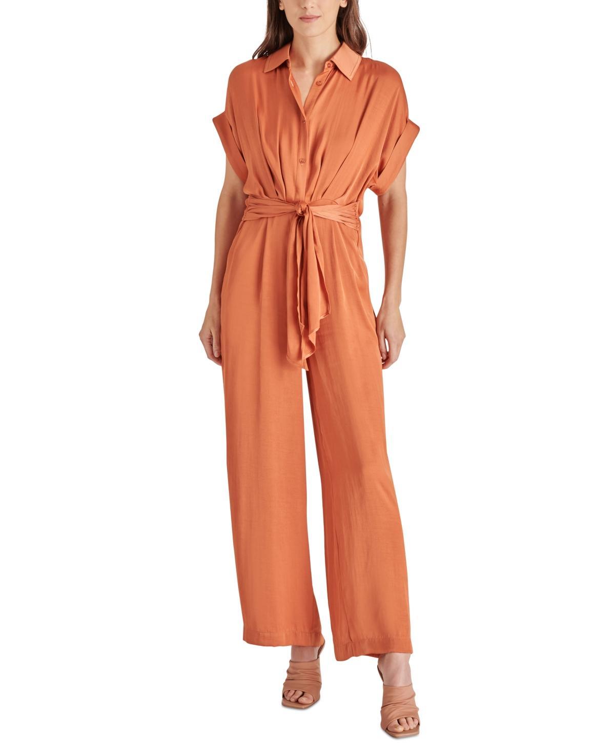 Steve Madden Womens Tori Cuffed-Sleeve Tie-Front Jumpsuit Product Image