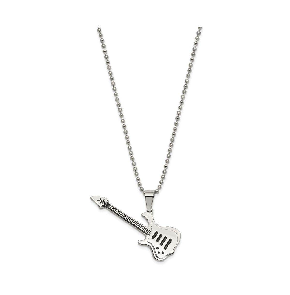 Chisel Polished with Enamel Guitar Pendant on a Ball Chain Necklace Product Image