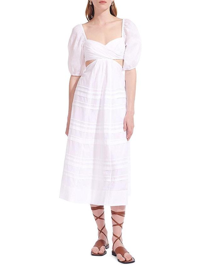Staud Womens Carina Cutout Pintuck Midi-Dress - White Product Image