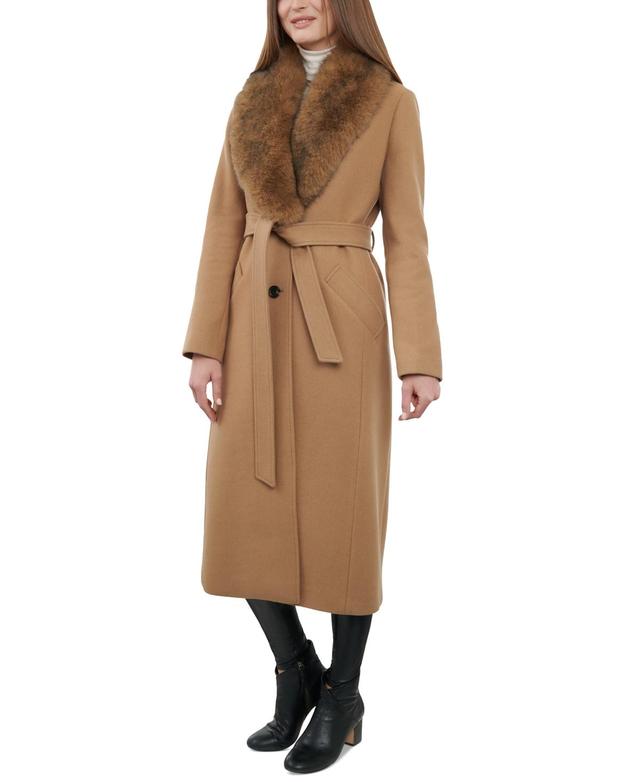 Michael Michael Kors Womens Faux-Fur-Collar Belted Coat Product Image