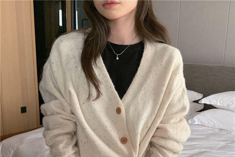 V-Neck Button-Up Plain Cardigan Product Image