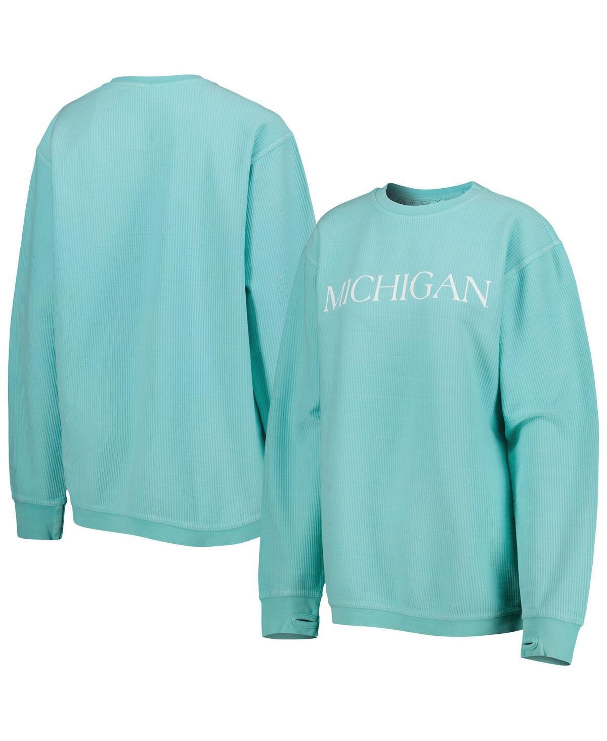 Womens Pressbox Mint Michigan Wolverines Comfy Cord Bar Print Pullover Sweatshirt Product Image