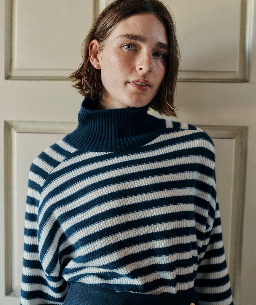 Cashmere Relaxed Texture Stripe Turtle Neck Sweater Product Image