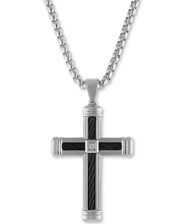 Esquire Mens Jewelry Diamond Accent Cross 22 Pendant Necklace Black Ion-Plate, Created for Macys - Stainless Steel Product Image