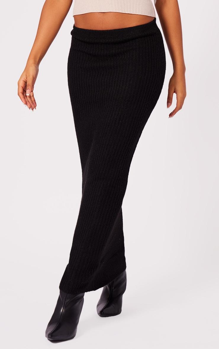 Black Luxe Knit Low Rise Midaxi Skirt Product Image