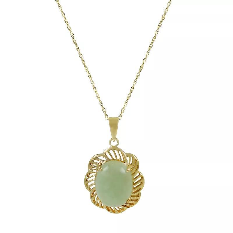 10k Gold Jade Flower Pendant, Womens Green Product Image