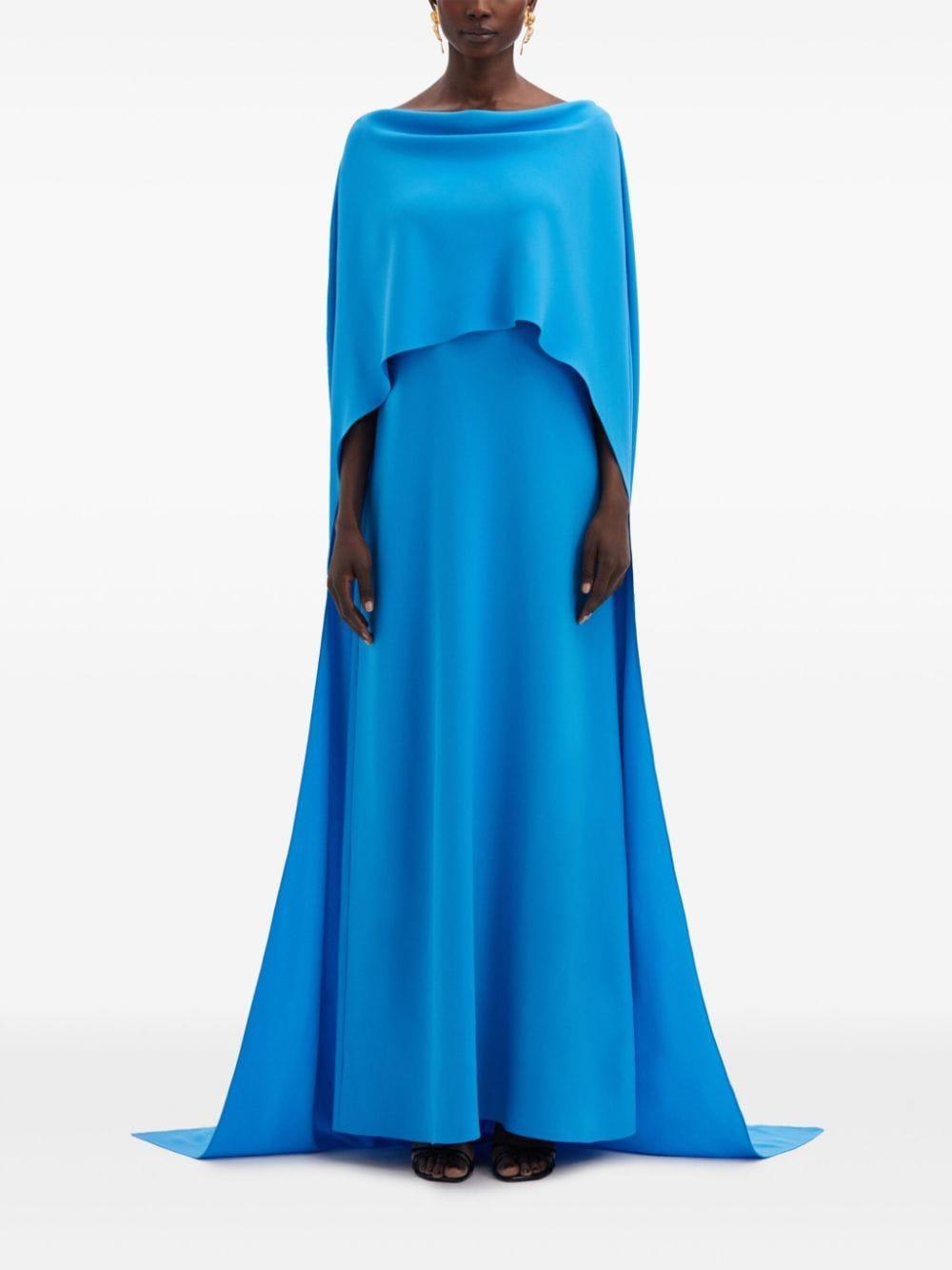 OSCAR DE LA RENTA Cowl Back Silk Georgette Caftan In Sapphire Product Image