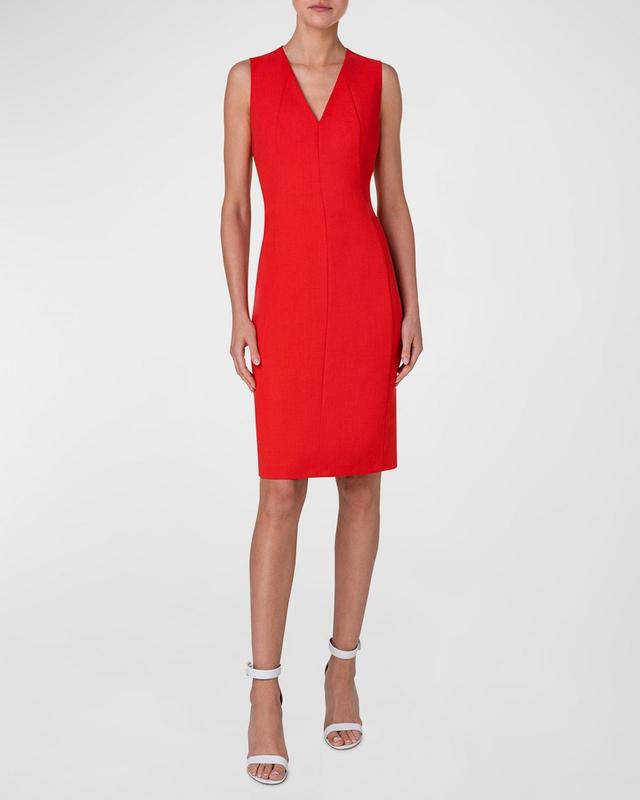 Womens V-Neck Wool Sheath Dress Product Image