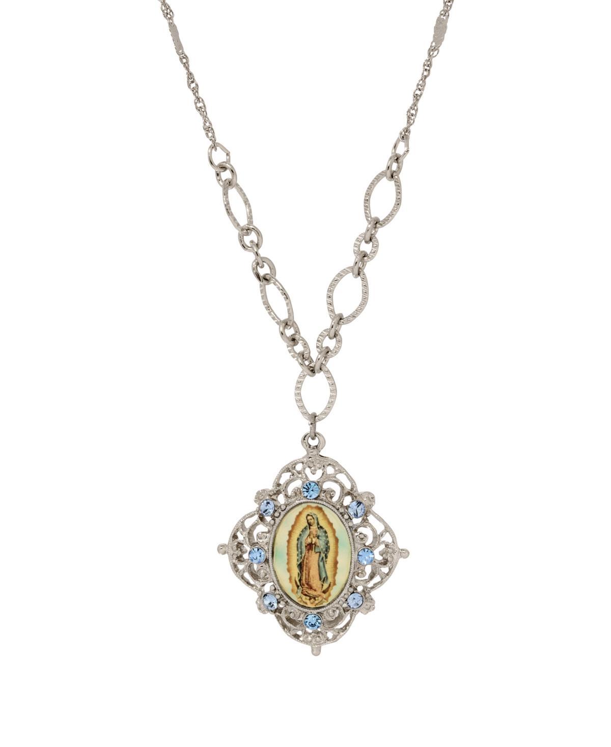 Symbols of Faith Blue Crystal Our Lady Of Guadalupe Necklace, Womens Product Image