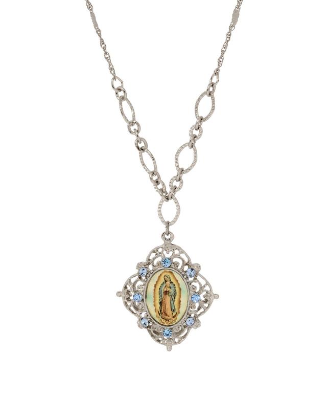 Symbols of Faith Blue Crystal Our Lady Of Guadalupe Necklace, Womens Product Image