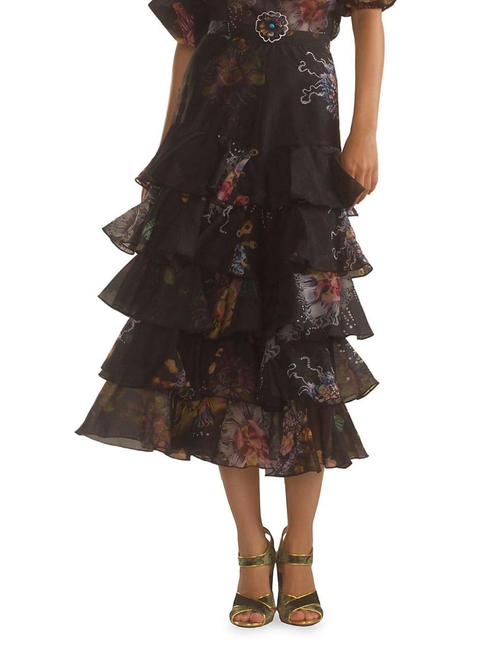 Womens Silk Organza Ruffle Midi-Skirt Product Image