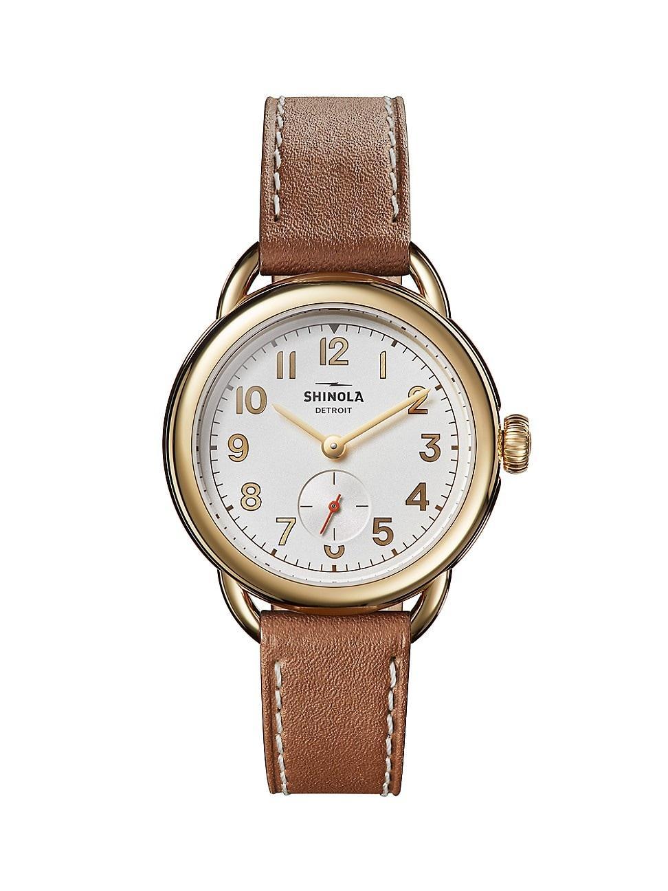 Mens Runabout PVD Gold & Leather Strap Watch Product Image