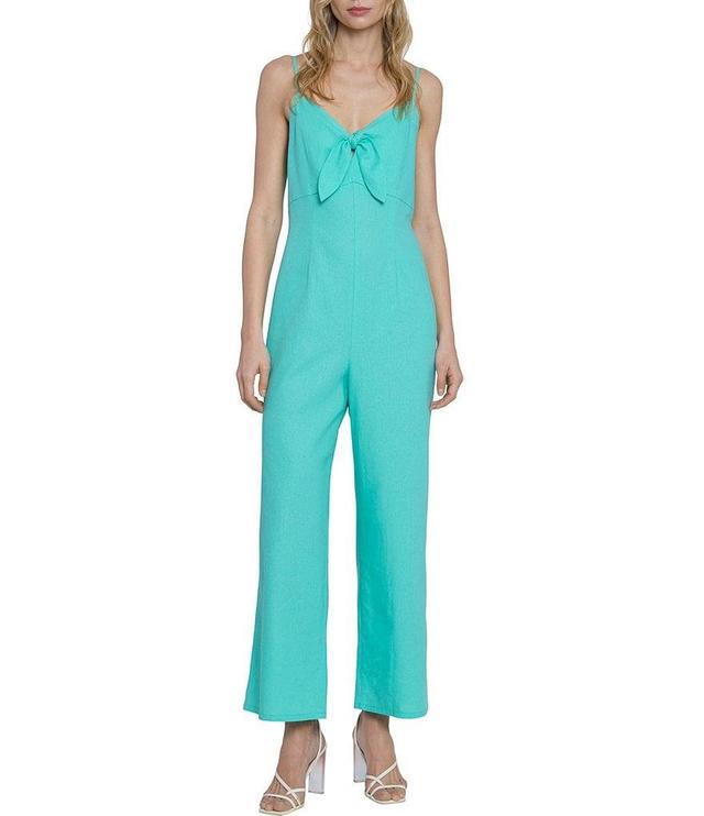 Donna Morgan Linen V-Neck Tie Front Keyhole Sleeveless Jumpsuit Product Image