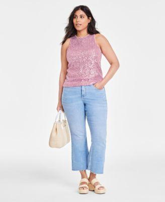 Womens Sequined Tank Gold Tone Bead Imitation Pearl Collar Necklace 16 1 2 2 Extender High Rise Cropped Flare Jeans Created For Macys Product Image