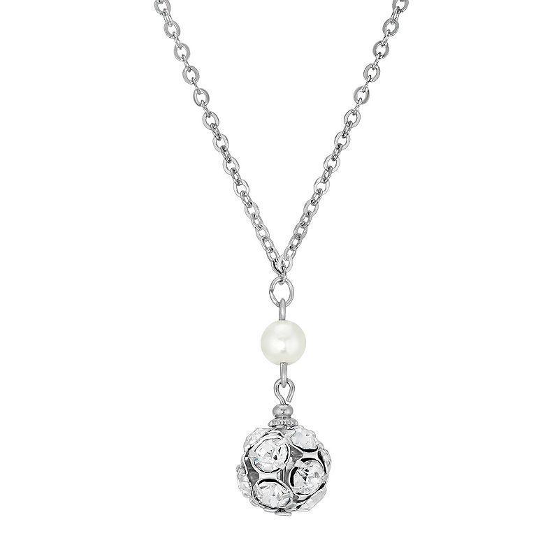 1928 Silver Tone Simulated Pearl Fireball Pendant Necklace, Womens, White Product Image