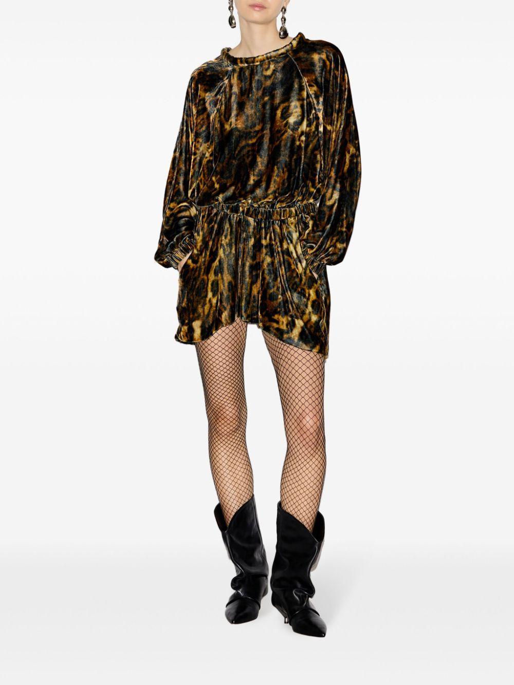 ISABEL MARANT Lassie Print Long Sleeve Velvet Minidress In Multi Product Image