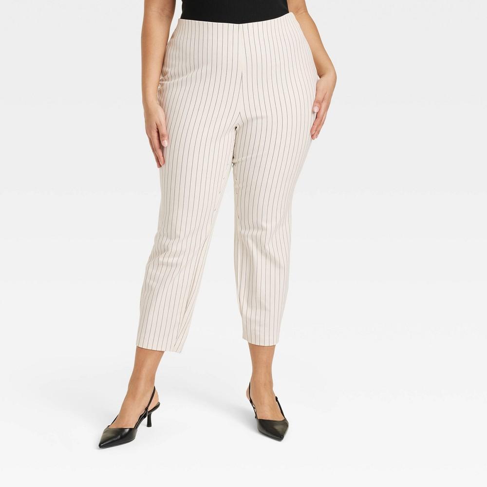 Womens Bi-Stretch Skinny Pants - A New Day Cream/Black Pinstripe 24 Product Image