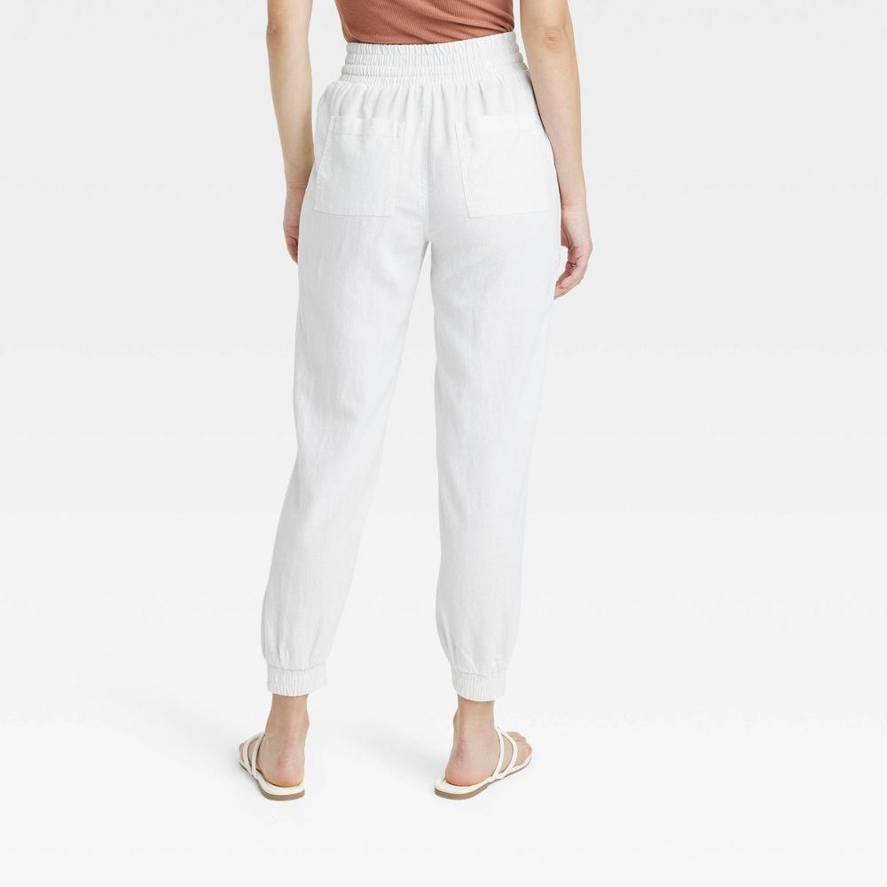 Womens High-Rise Linen Regular Fit Ankle Joggers - A New Day White XL Product Image