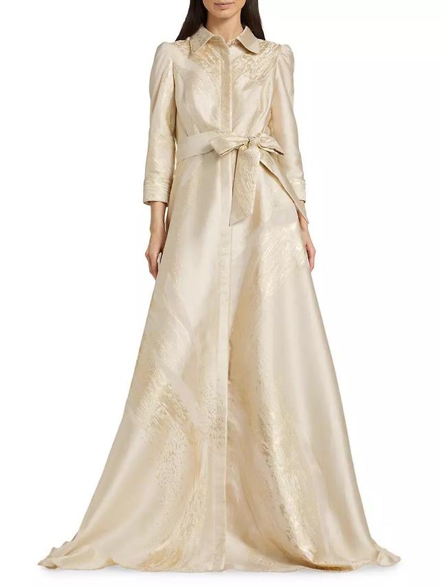 Belted Metallic Jacquard Gown Product Image