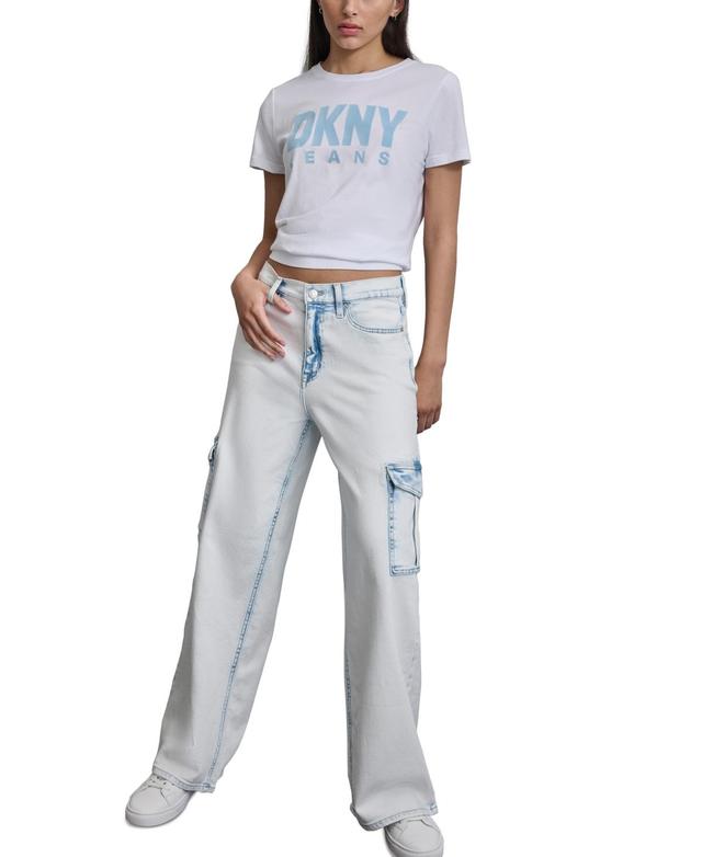 Dkny Jeans Womens High-Rise Wide-Leg Cargo Jeans Product Image