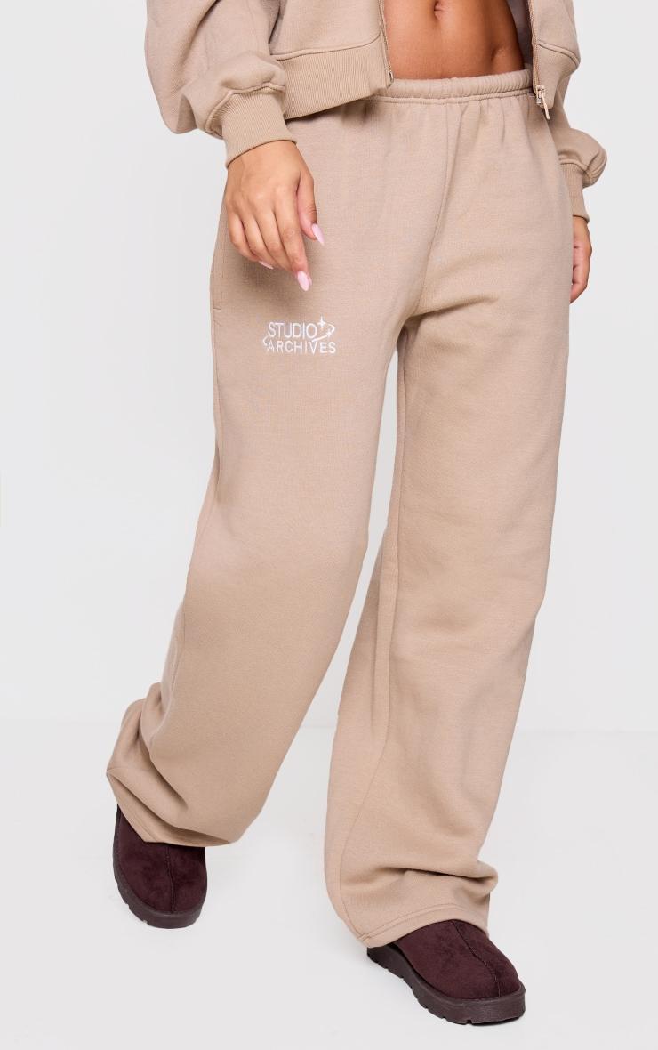 Petite Taupe Studio Archives Thin Waistband Wide Leg Sweatpants Product Image