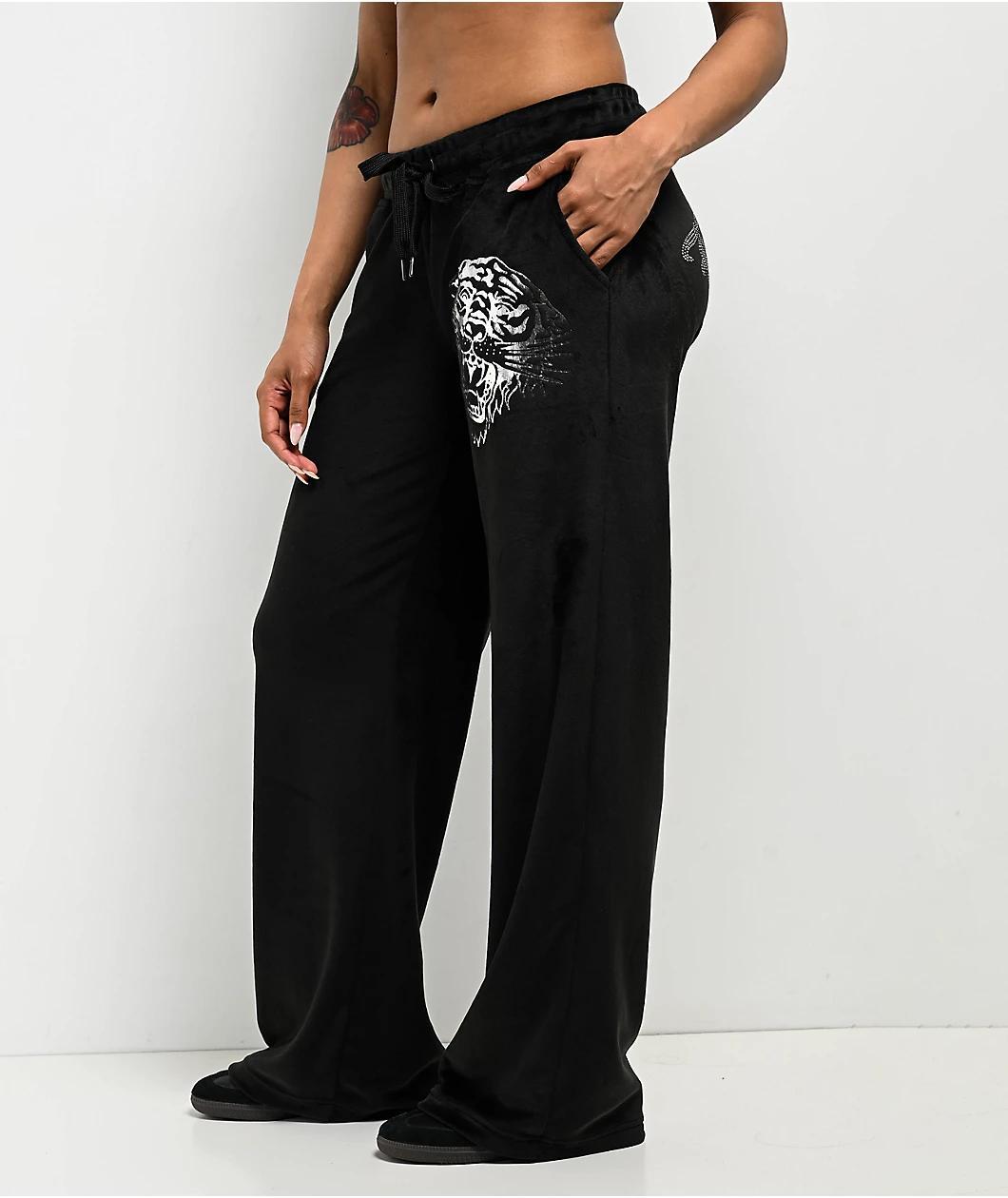 Ed Hardy Tiger Head Black Velour Sweatpants Product Image