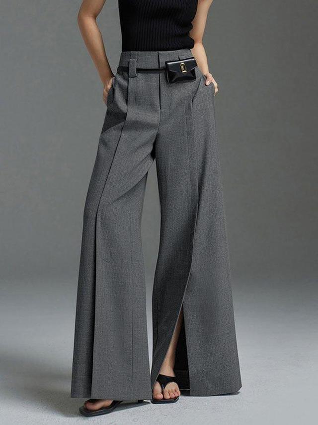 Loose Wide Leg High-Waisted Pleated Split-Front Pants Trousers Product Image