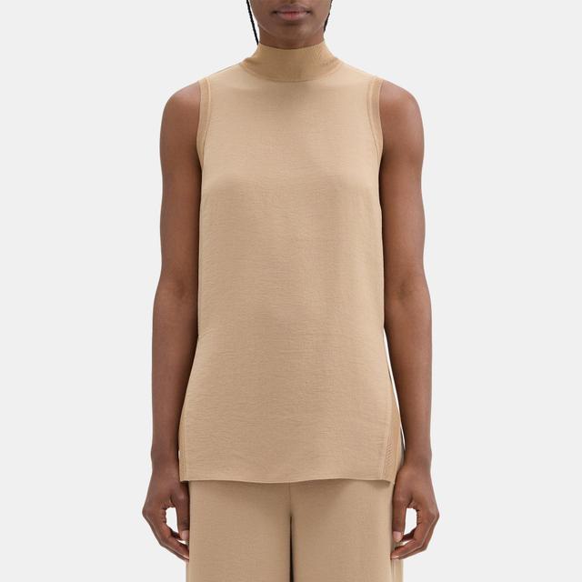 Crinkle Crepe Sleeveless Mock Neck Tunic | Theory Outlet Product Image