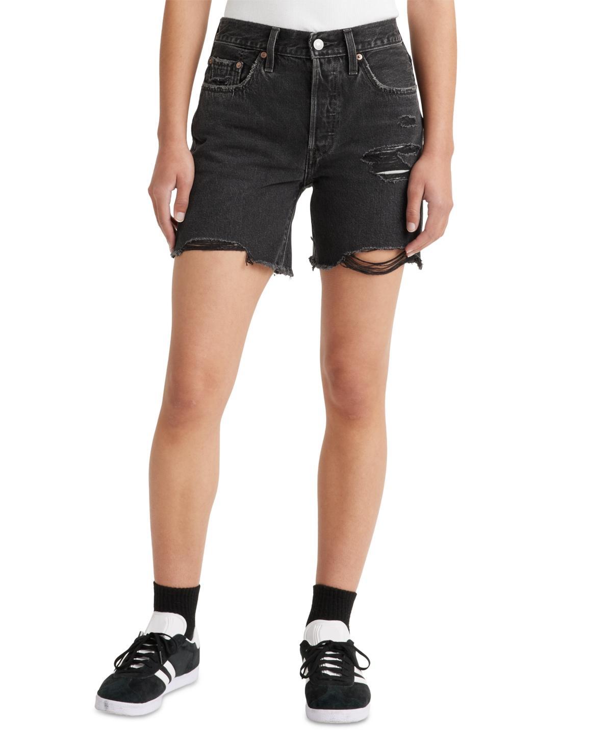 Levis 501 Button Fly Mid Thigh Distressed Denim Shorts Product Image